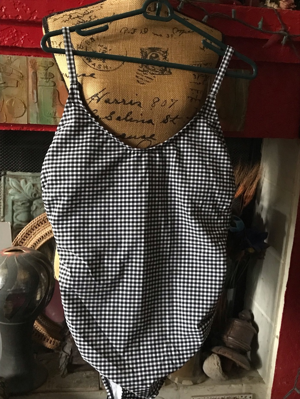 NWT Black & White Gingham One-Piece Swimsuit full coverage
